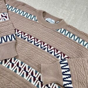 Vintage Grandpa Sweater Adult Large Sears Roebuck 3D Knit Geometric Heavy Cotton